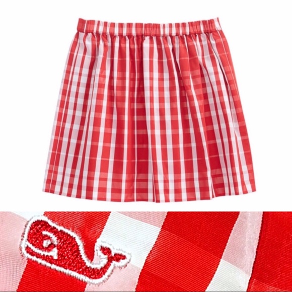 Christmas Vineyard Vines Satin Gingham Red Plaid Stylish Design Lined Skirt - Picture 9 of 10